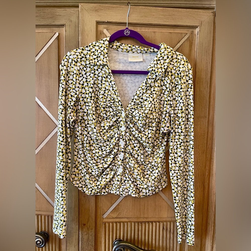 Anthropologie Maeve Yellow and Black Patterned Blouse - Picture 3 of 11